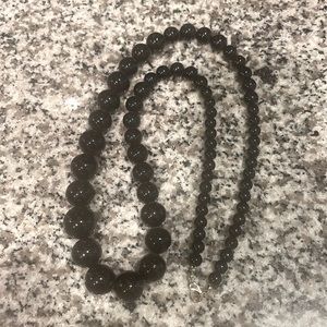 Vintage Black Bead Necklace with Graduating Bead Sizes, 30”